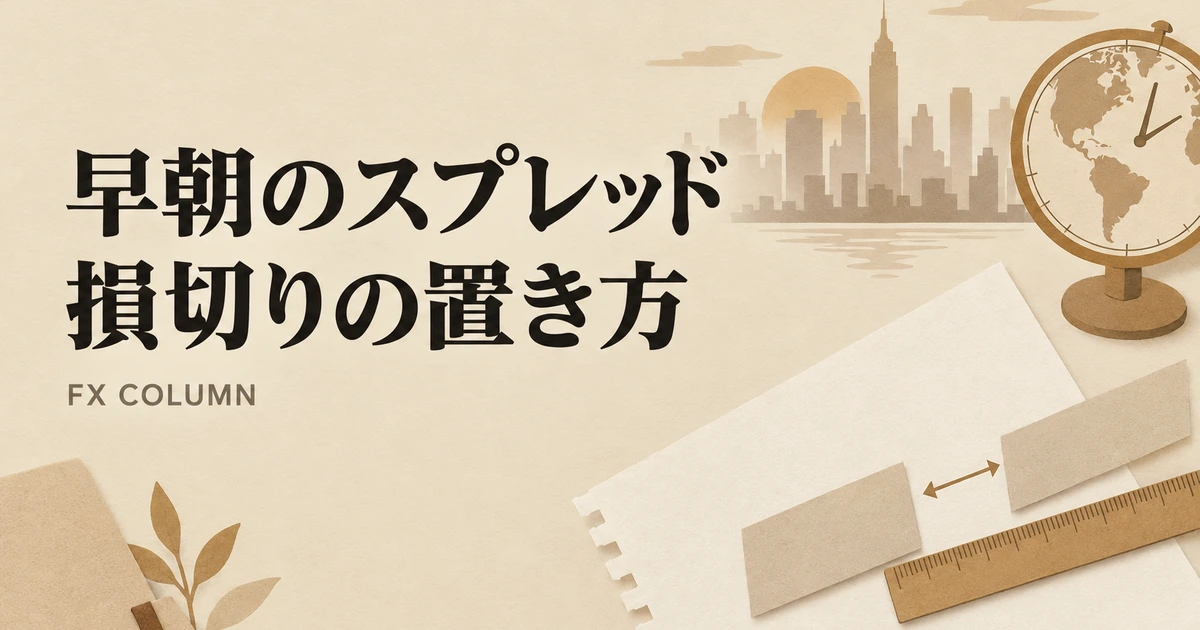 早朝のスプレッド拡大に備えて損切りの置き方を考える場面