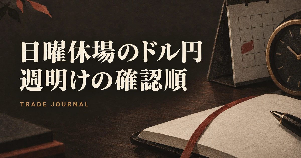 日曜休場のドル円、金曜終値で止まる1時間足・4時間足MAと週明けに確認すること